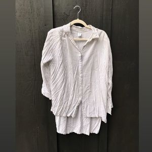 loose white stripe button down cover up